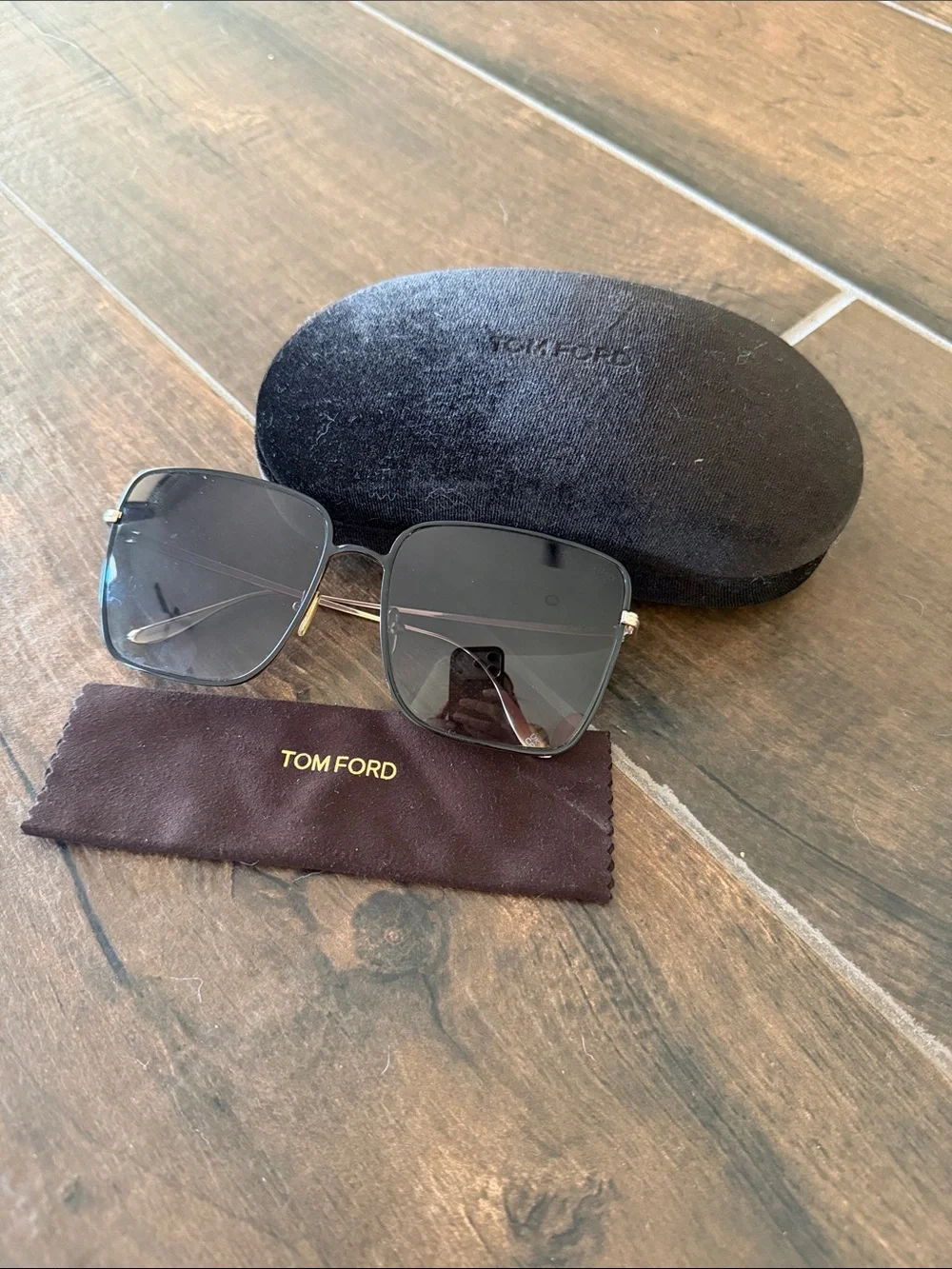 Tom Ford Black Square Women's Sunglasses with Gold Accents